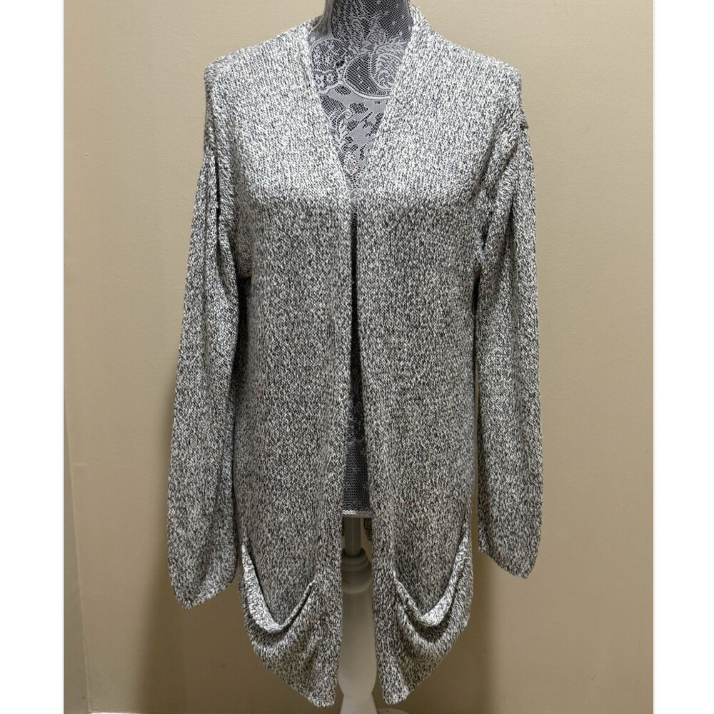 Garage Marled Knit Longline Cardigan Gray Womens M L Open Front Duster Sweater